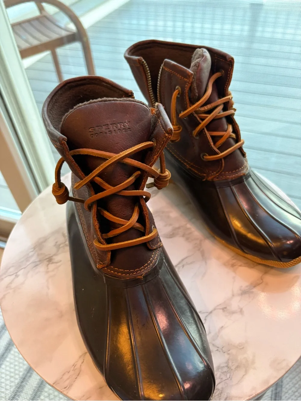 Sperry Brown Leather & Black Rubber Duck Boots